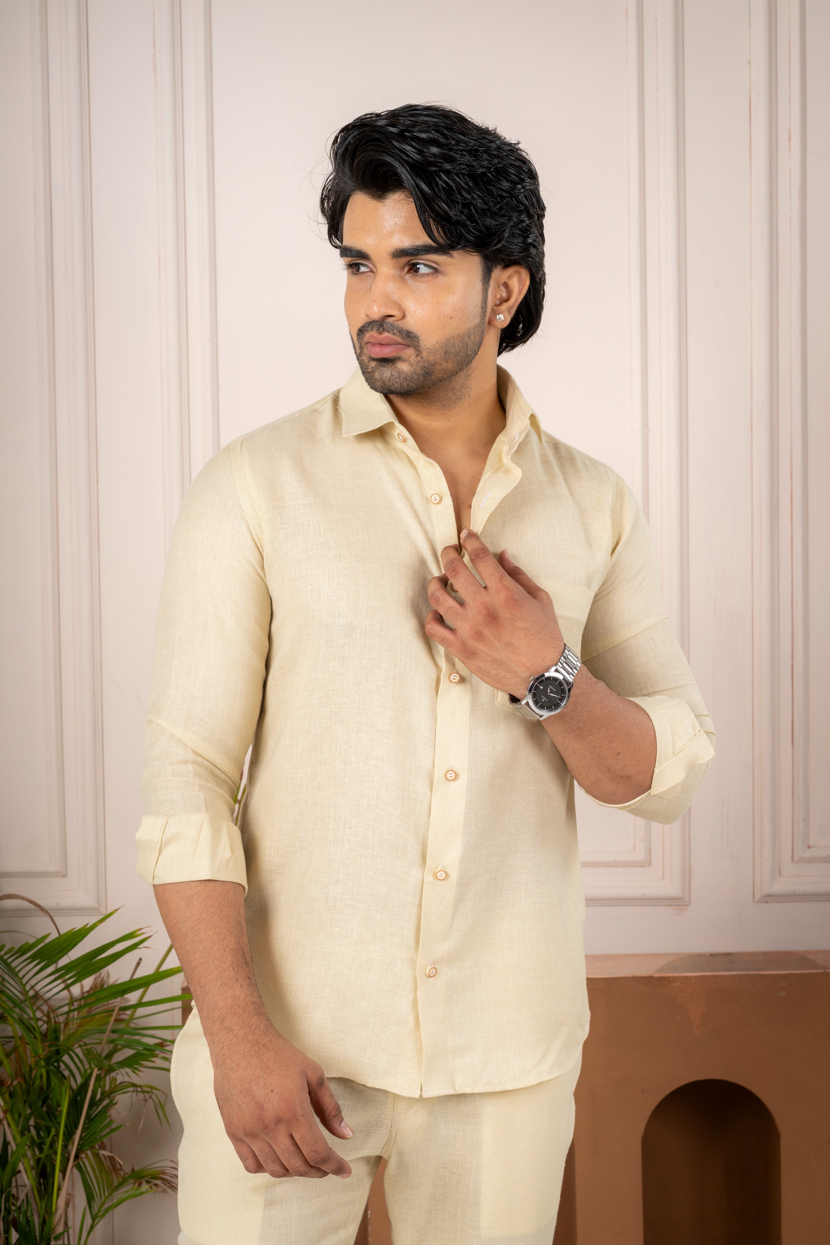 Men's Beige Linen Co-Ord Set | Premium Casual Shirt & Pant Outfit