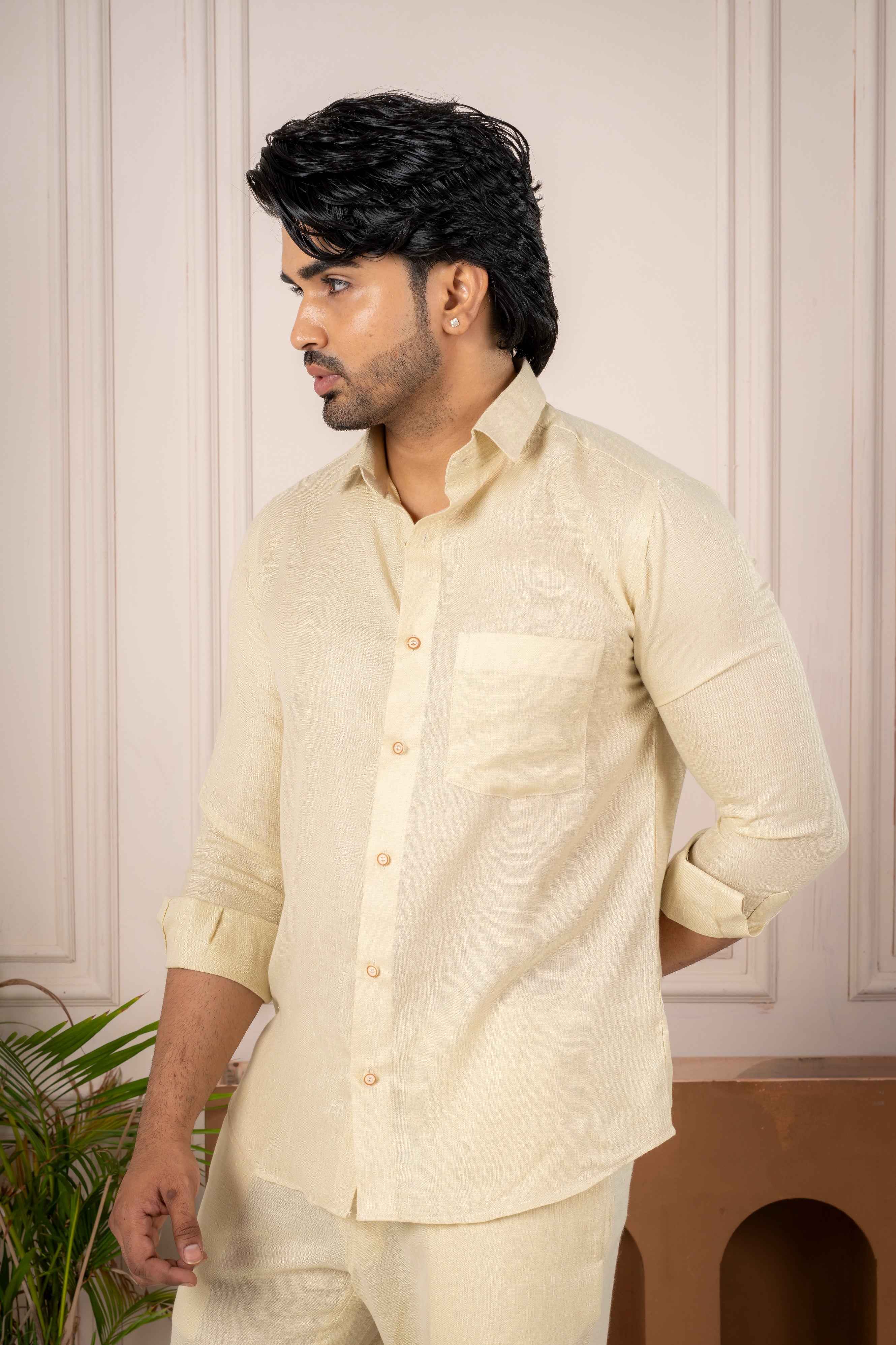 Men's Beige Linen Co-Ord Set | Premium Casual Shirt & Pant Outfit