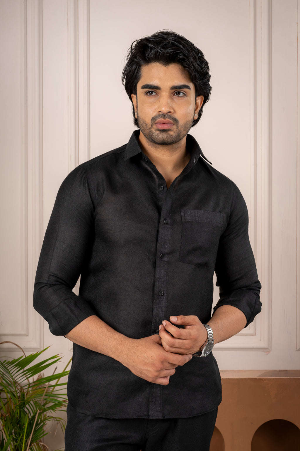 Men's Black Linen Co-Ord Set | Premium Casual Shirt & Pant Outfit