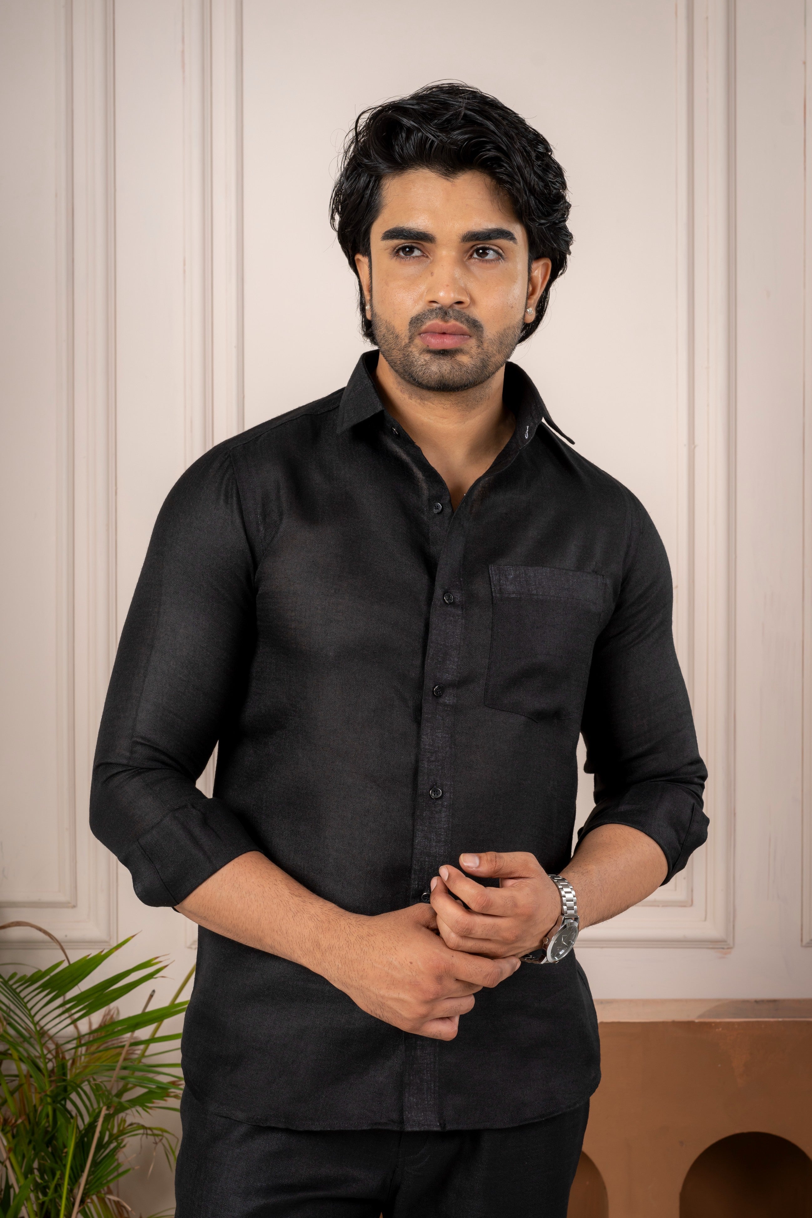 Men's Black Linen Co-Ord Set | Premium Casual Shirt & Pant Outfit