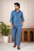 Men's Blue Linen Co-Ord Set | Premium Casual Shirt & Pant Outfit