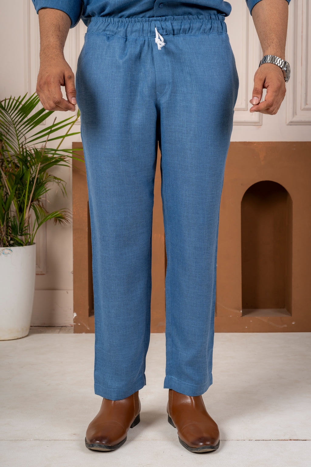 Men's Blue Linen Co-Ord Set | Premium Casual Shirt & Pant Outfit