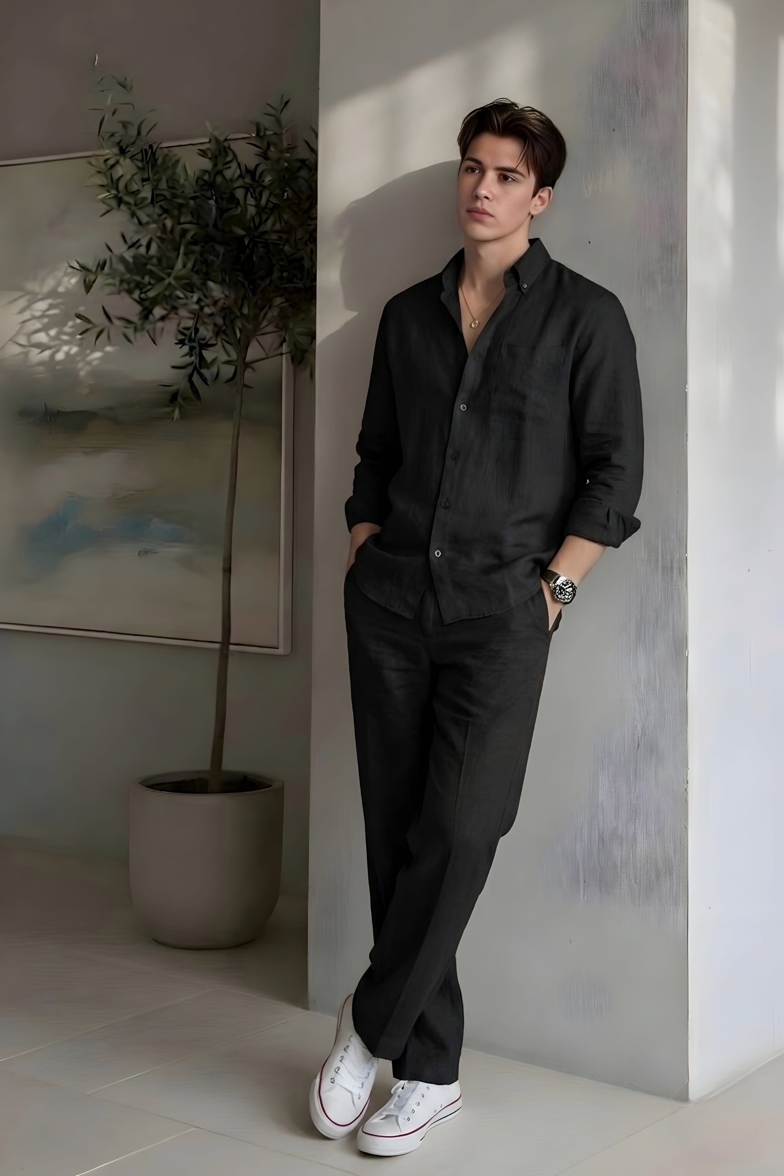 Black Luxe Top & Bottom Set Of Linen, Luxury And Style