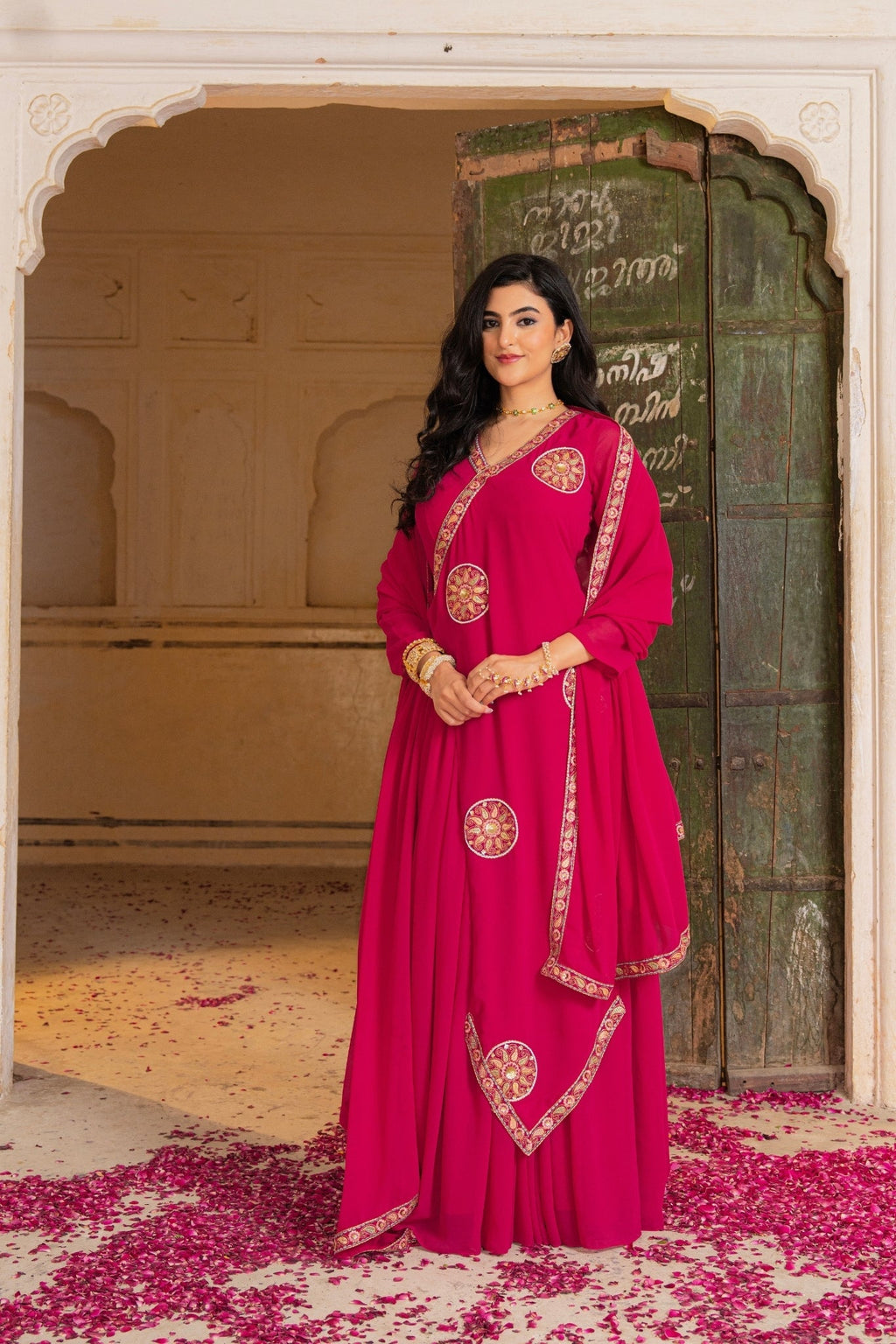 Premium Designer Stylish Pink Georgette Anarkali Set