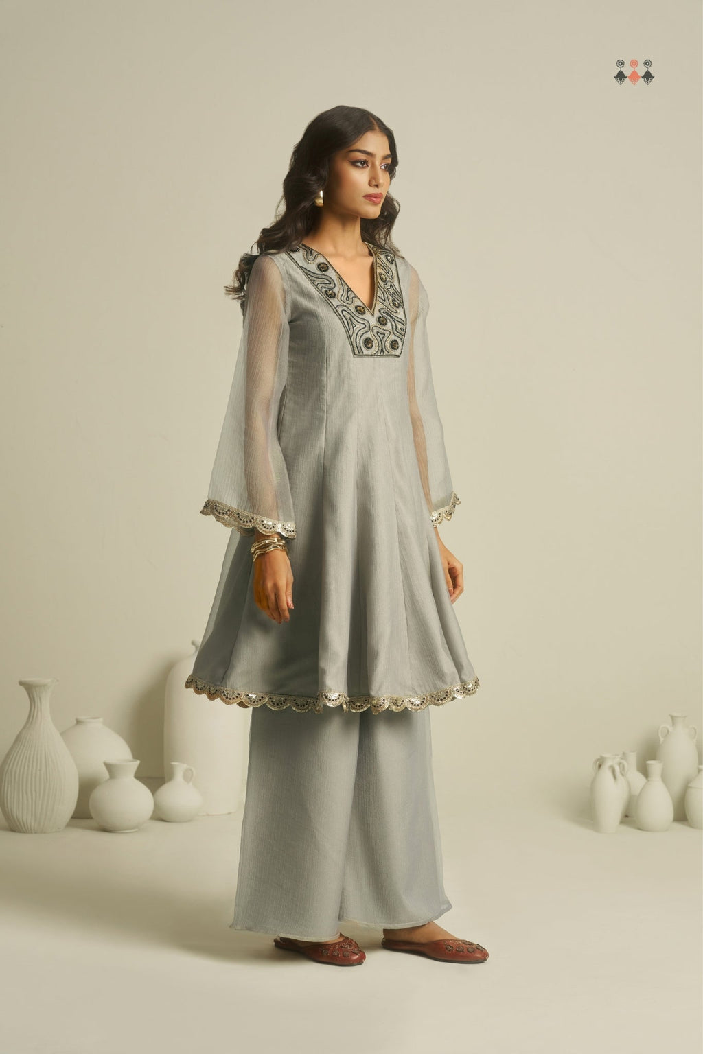Pure Tissue Handworked Peplum And Palazzo Set
