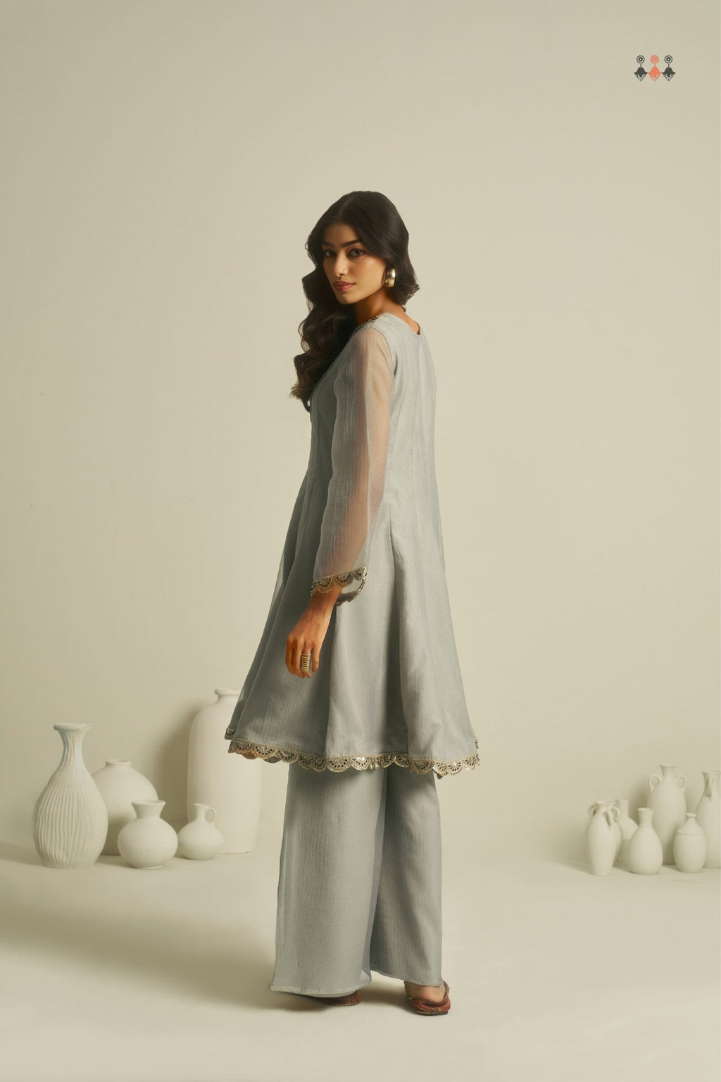 Pure Tissue Handworked Peplum And Palazzo Set