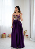 Trendy Purple Floral Embroidery Anarkali Gown for Festive Celebrations