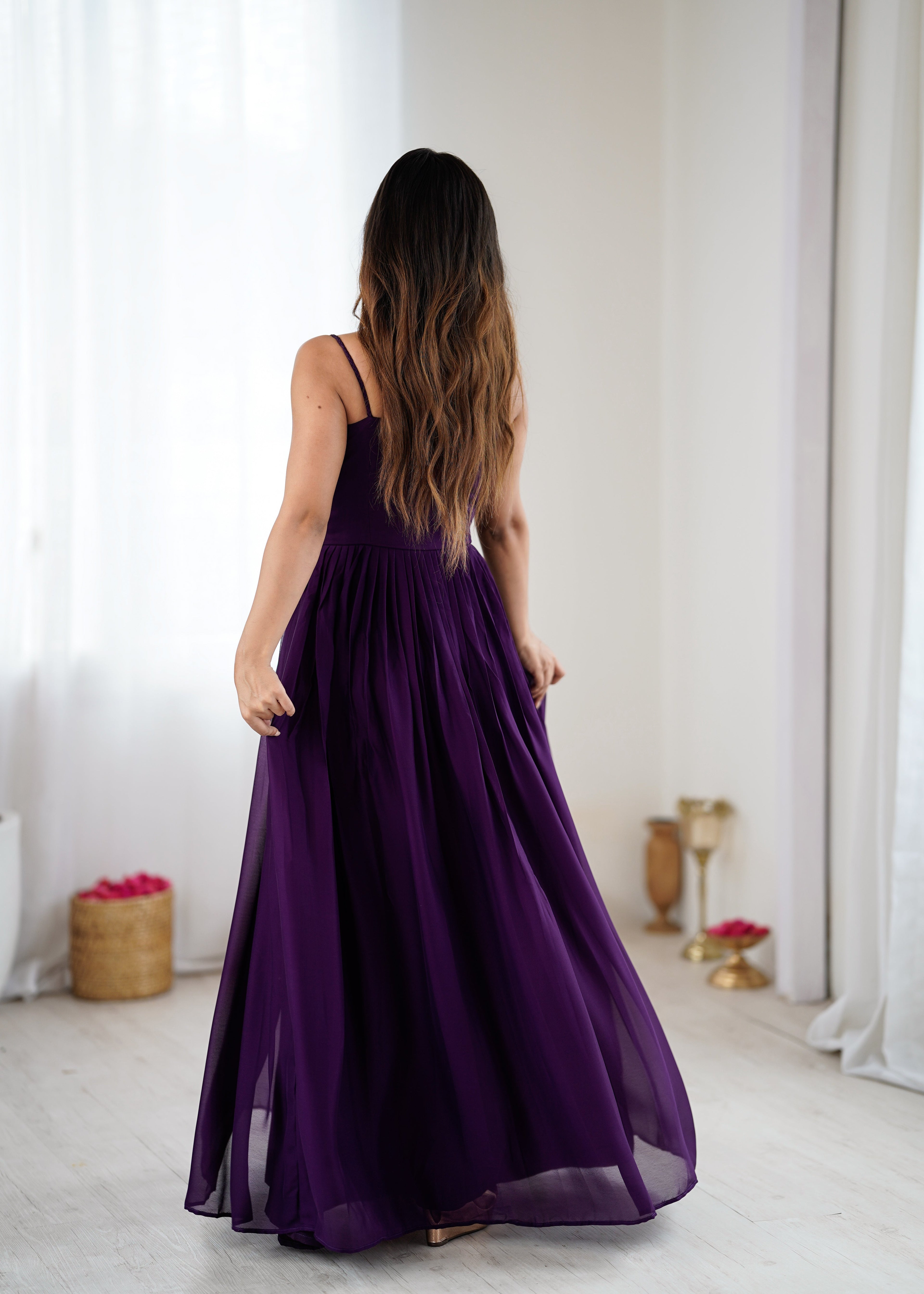 Trendy Purple Floral Embroidery Anarkali Gown for Festive Celebrations