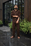 Brown Men Linen Men's Co-ord Set