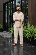 Beige Men Linen Men's Co-Ord Set